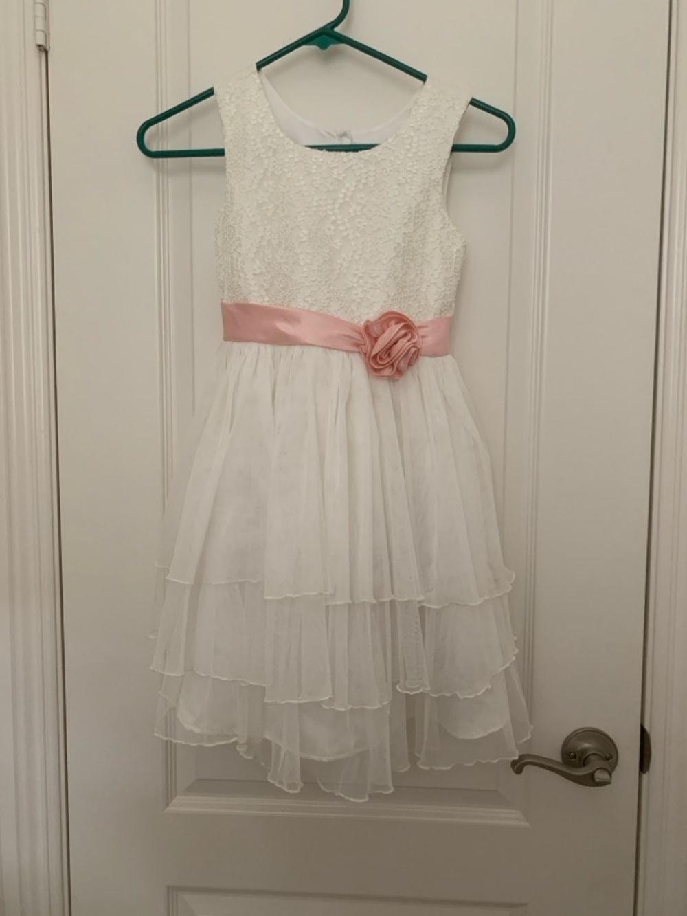 Jona Michelle Girls Lace & Tulle Party Dress Size 7 White Pink Flower Girl